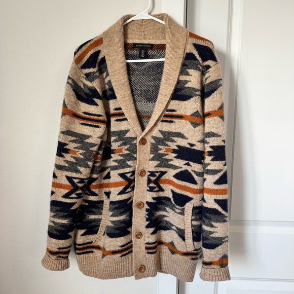 Ethan Pierce Other - Ethan Pierce Brown Aztec Print Cardigan Size Large Wool Blend Grandpa Sweater